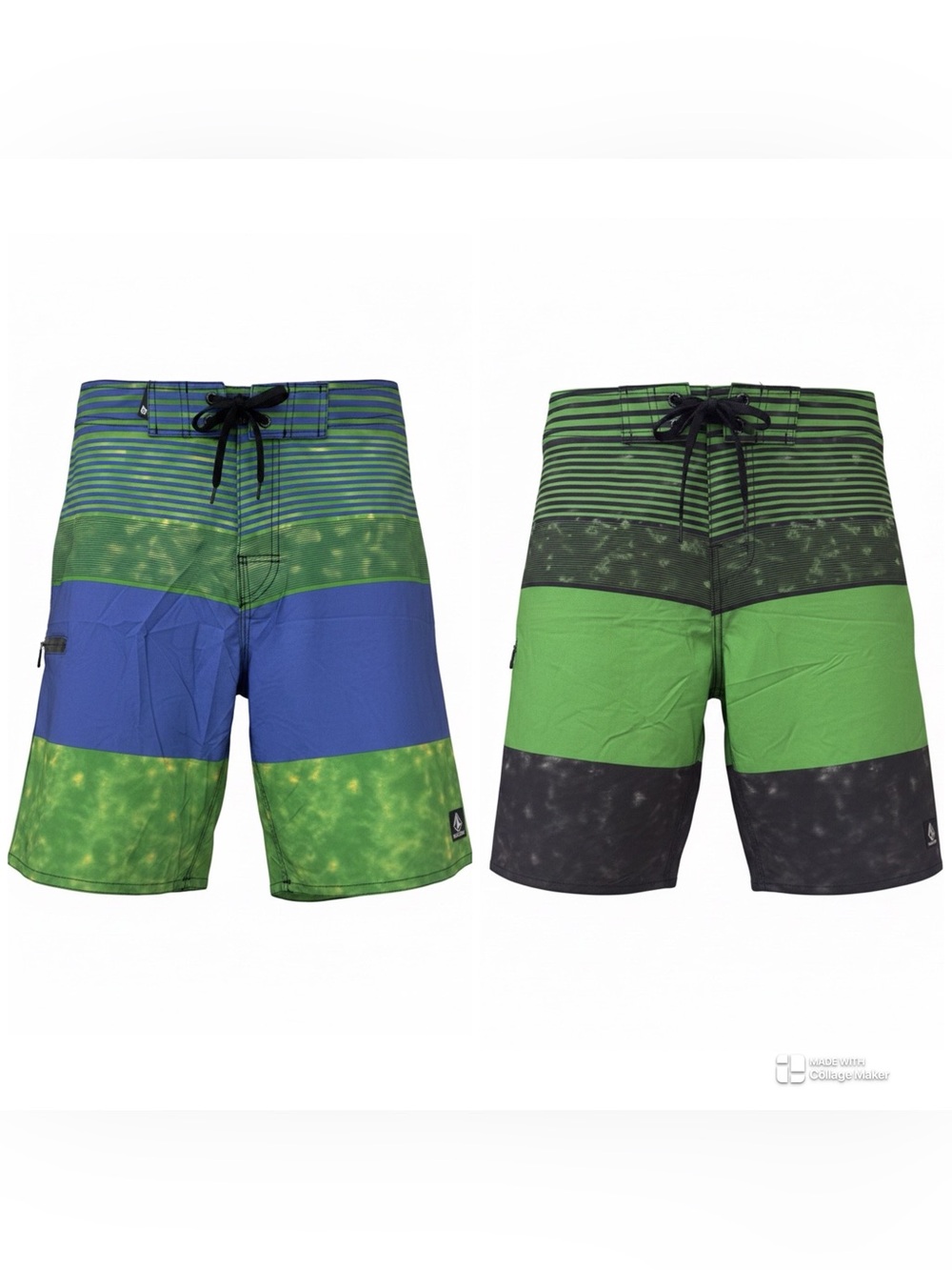 Volcom Green and Blue Striped Men’s Board Shorts set of 2 size 32